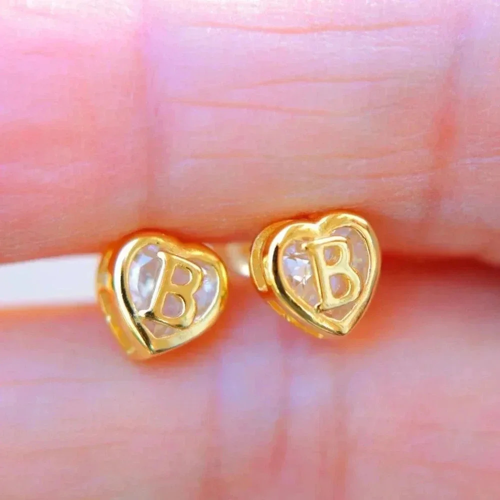 🎁Gift 💝Heart Initial Stud Earrings for Women Teen Girls Mom Daughter, ELDM153G - Picture 3 of 12